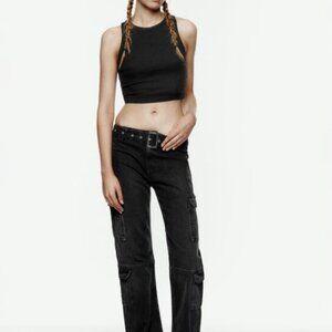 Zara Mid-Rise TRF Belted Cargo Jeans